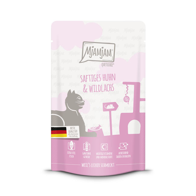 Quetschie saftiges Huhn und Wildlachs