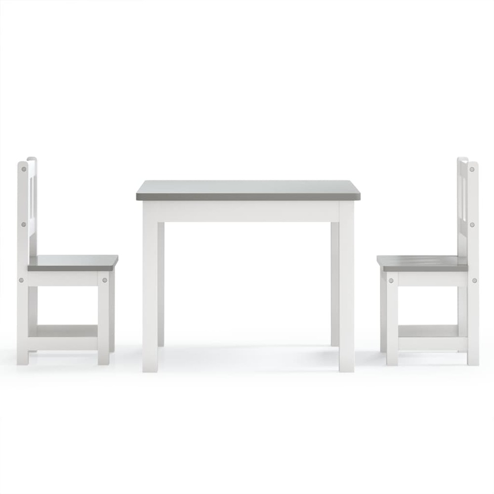 Ensemble de table et chaises enfants 3 pcs blanc et gris mdf