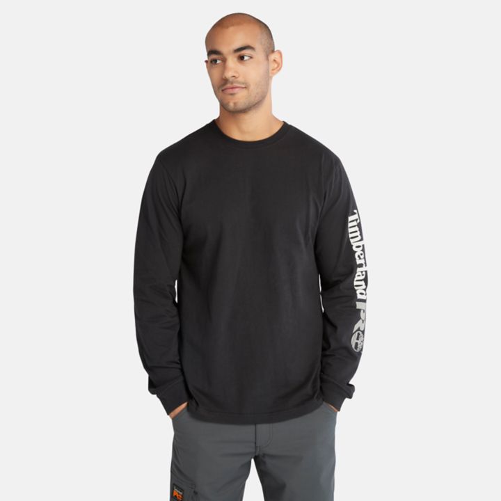 Camiseta Timberland PRO Core Logo de manga comprida para homem, na cor preta.
