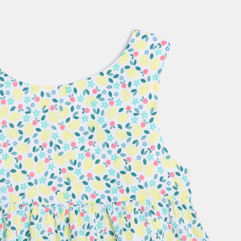 Robe à bretelles gaufrée fleurie et bloomer jaune bébé fille Gris ou noir