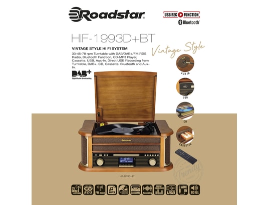 ROADSTAR - Platine tourne disque Hif1993dbt platine vinyle vintage radio dab/dab+/fm, lecteur...