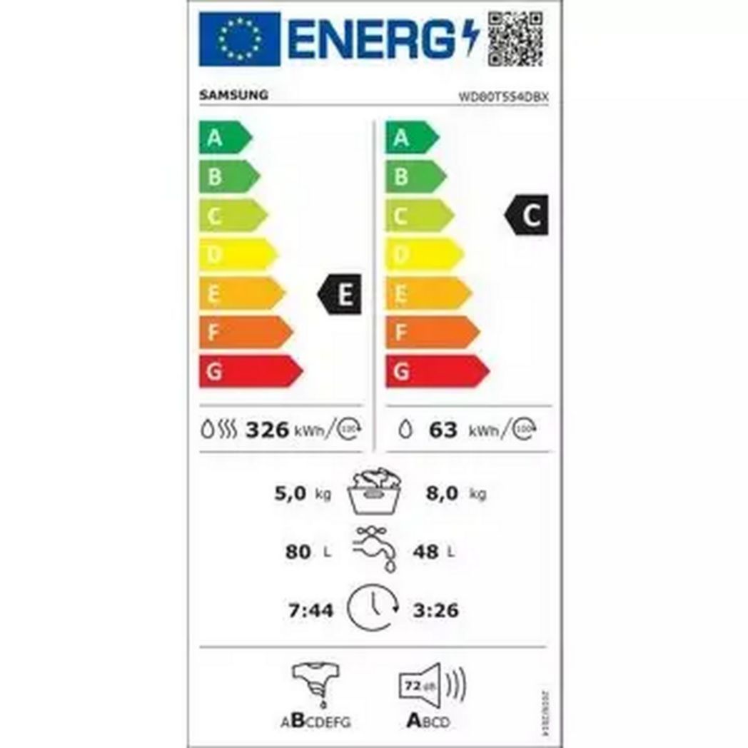 Laveuse-sécheuse à chargement frontal SAMSUNG WD80T554DBX