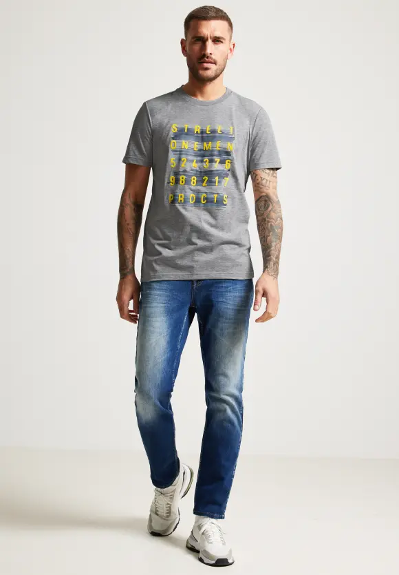 T-Shirt mit Wordingprint - silver grey melange
