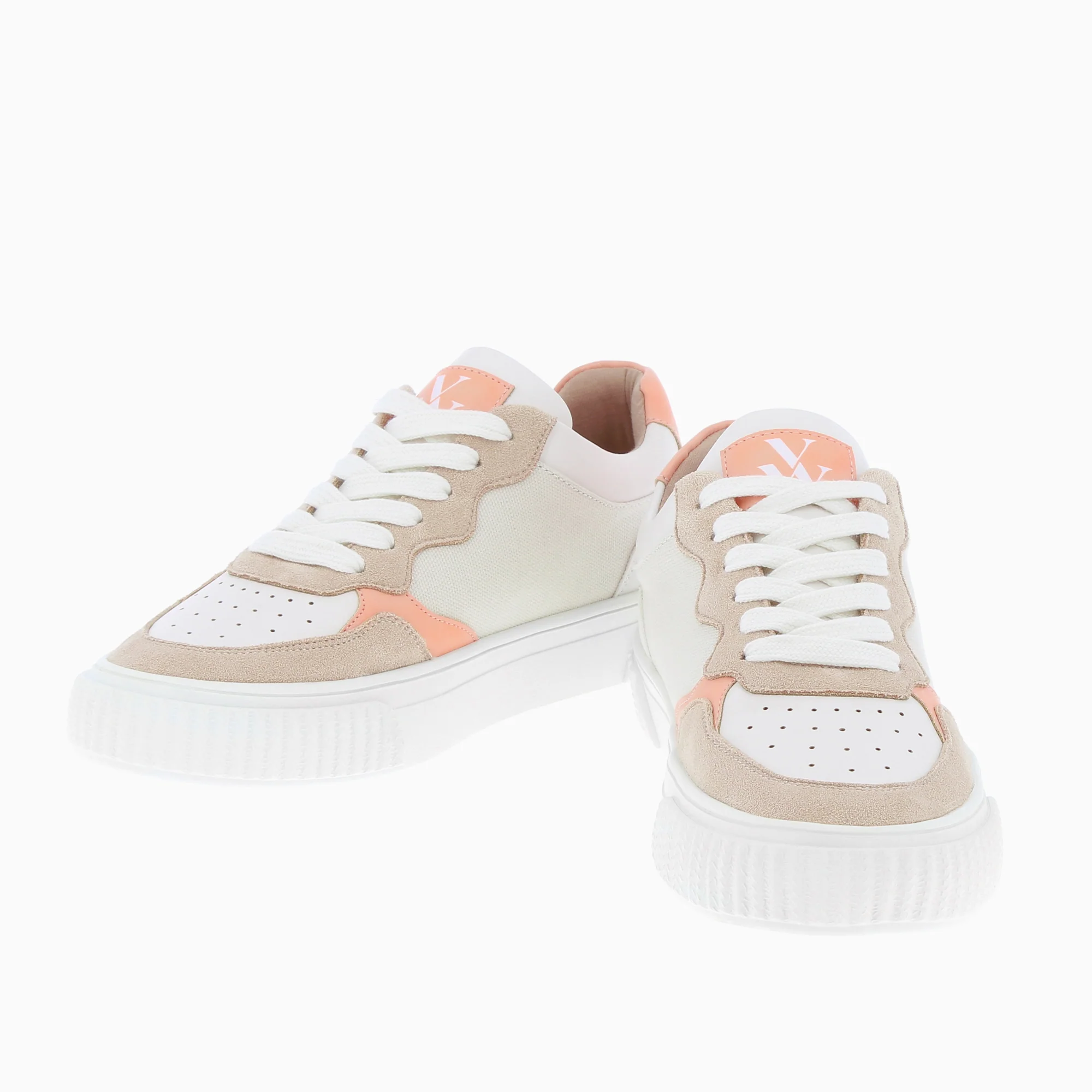 Sneakers-Baskets Sara en toile beige à détails pêche