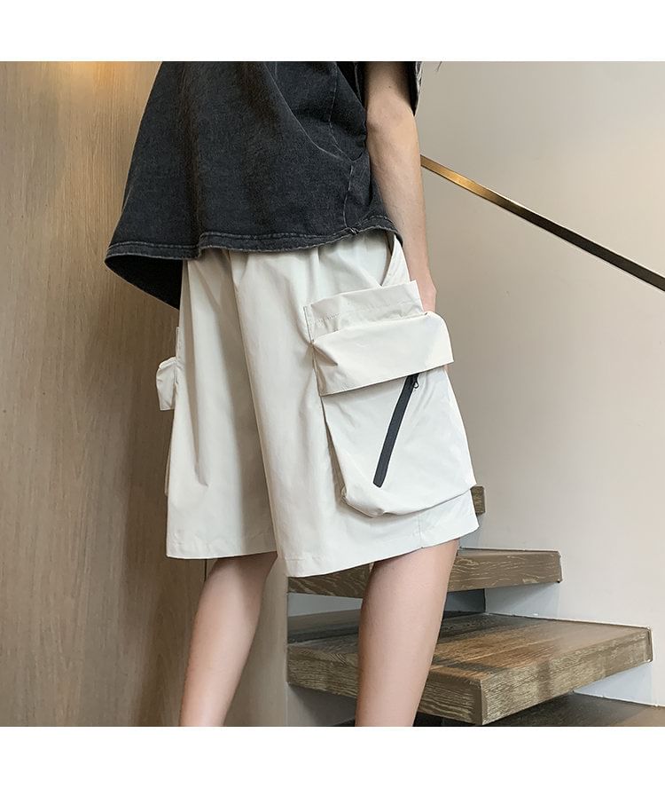 Ninine - Cargoshorts met wijde pijpen en effen taille