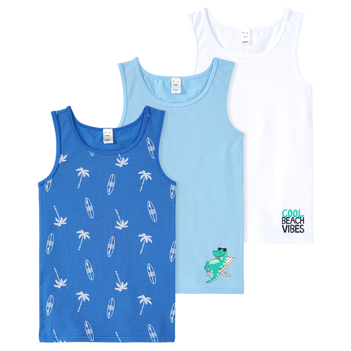 Famy 3 Jungen Unterhemden in verschiedenen Dessins hellblau / blau / weiss