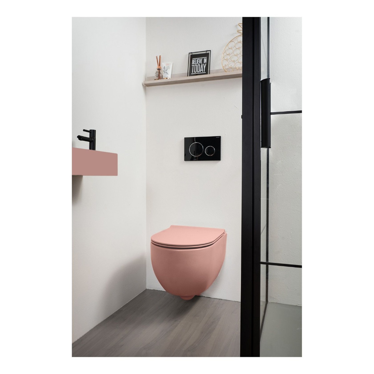 Xenz Gio randloos toilet 52cm met vortexspoeling en zitting roze mat