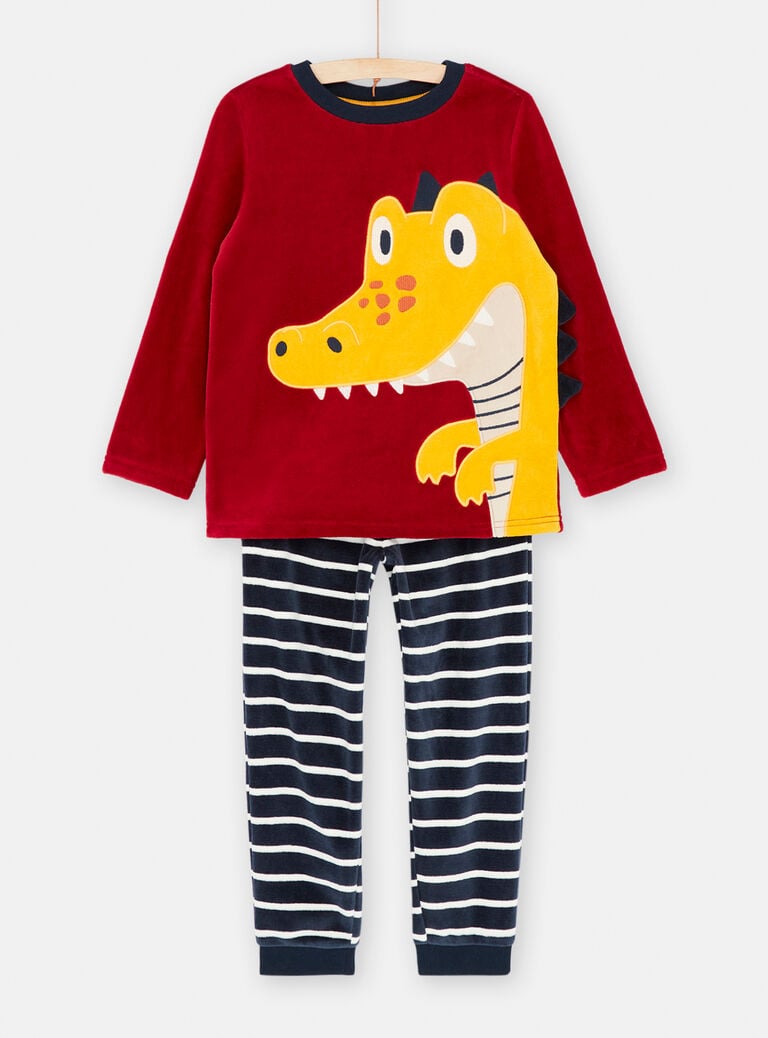 Pyjama bleu et bordeaux à motif dinosaure garçon