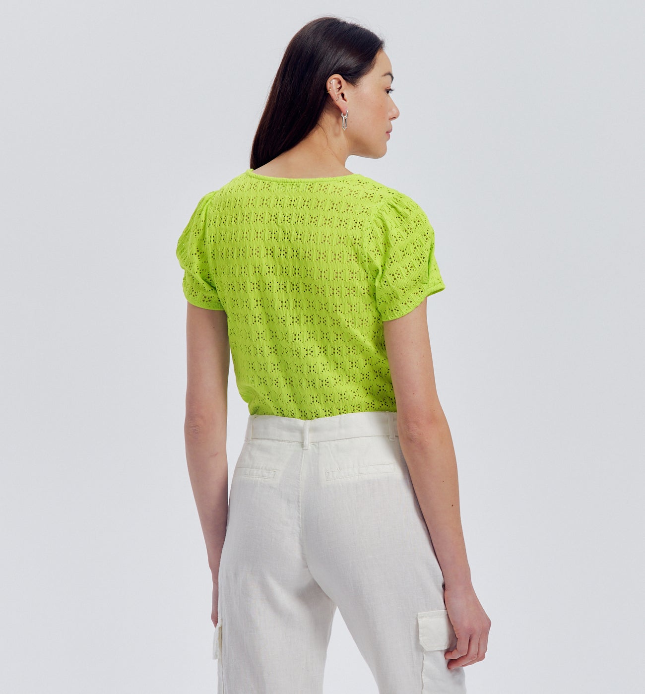 Top ajouré uni Femme - Vert fluo