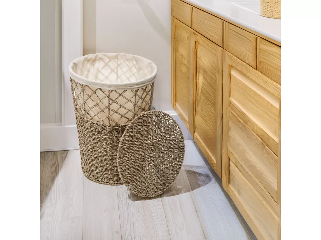 WELL HOME - Panier en osier avec couvercle beige