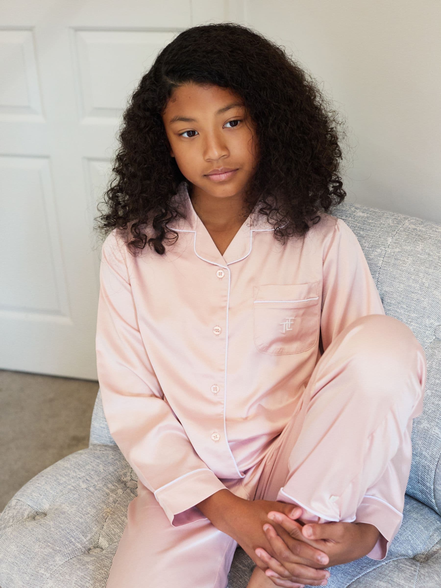 Roze - The Little Tailor Satijnen Kinder Kerstmis Pyjama's met Knoopsluiting