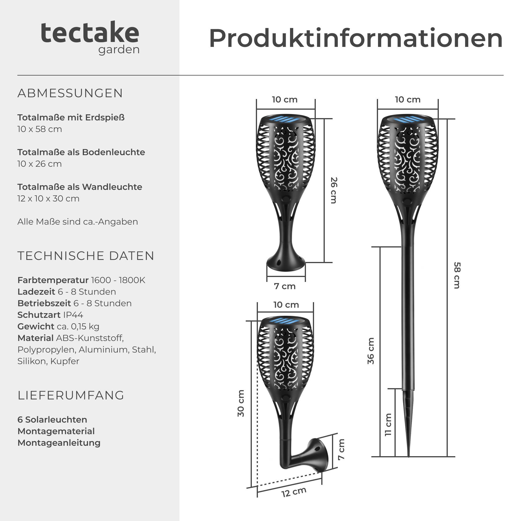 6er Set Solarleuchten Flare