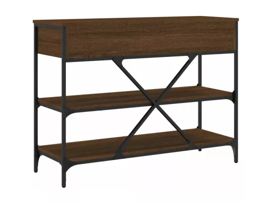 Table console avec tiroirs et étagères chêne marron