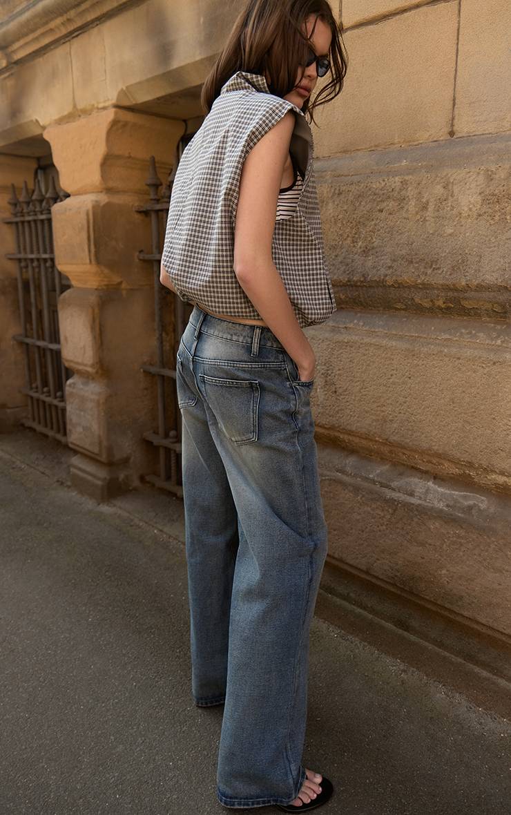 Vintage Jean Droit Bleu À Détail De Ceinture Asymétrique