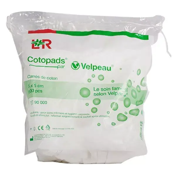 Velpeau Cotopads Carrés de Coton Non Stérile 5 x 5cm Lot de 4 x 500 unités