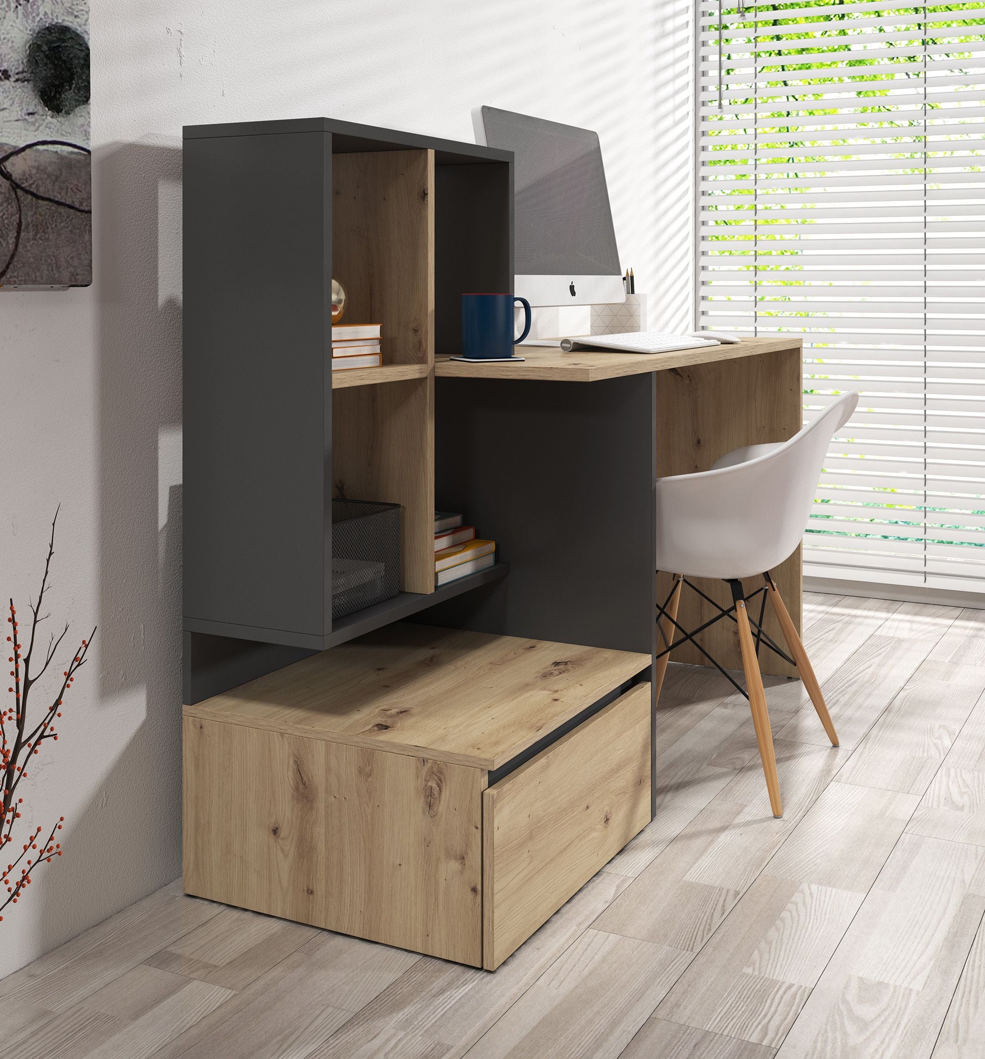 Pierre 2 - Bureau - Eiken/antraciet - 145x52 cm
