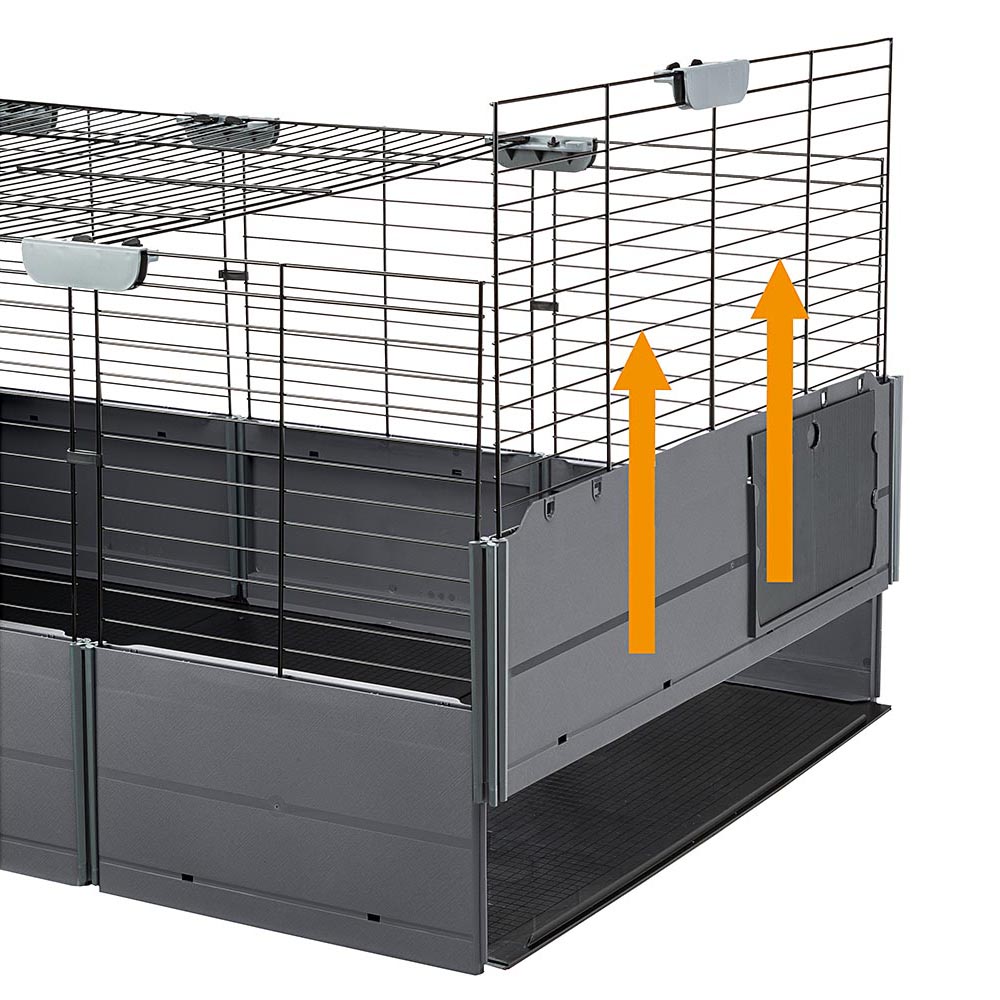 Cage modulable pour lapins et cochons d'inde multipla, en grillage métallique et plastique recyclé, avec accessoires