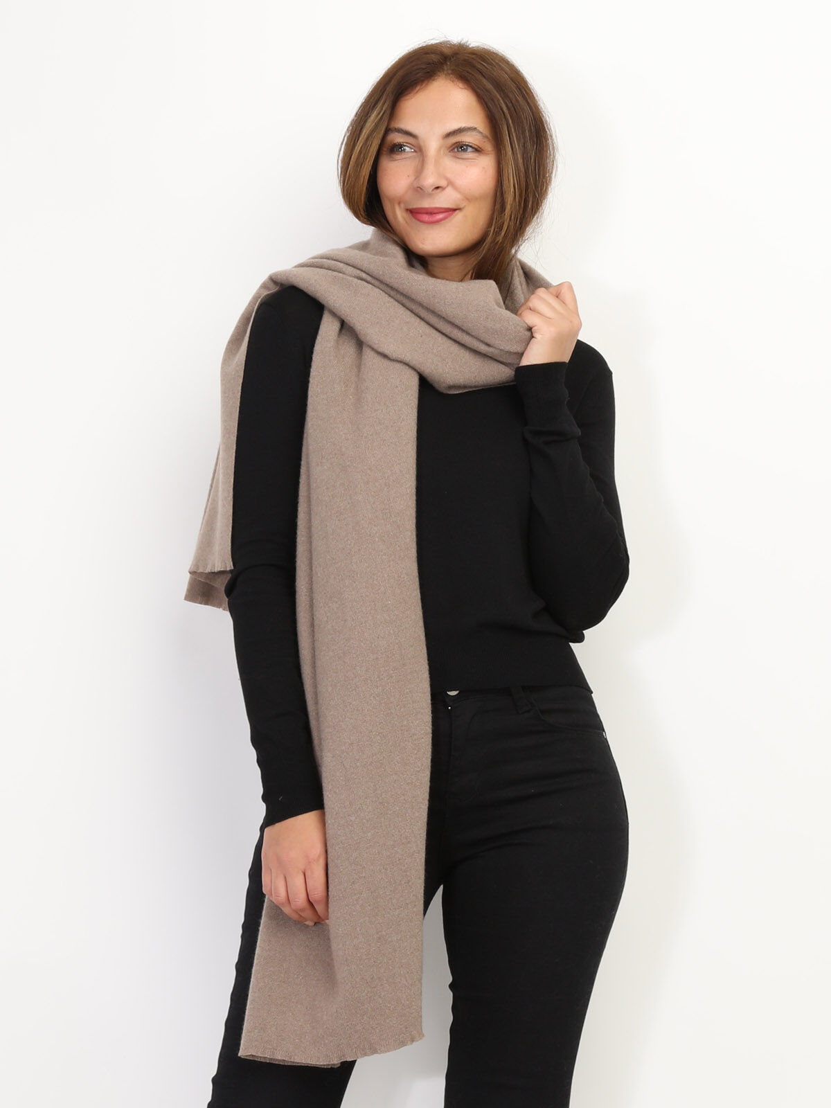 Écharpe unie toucher cachemire- Taupe