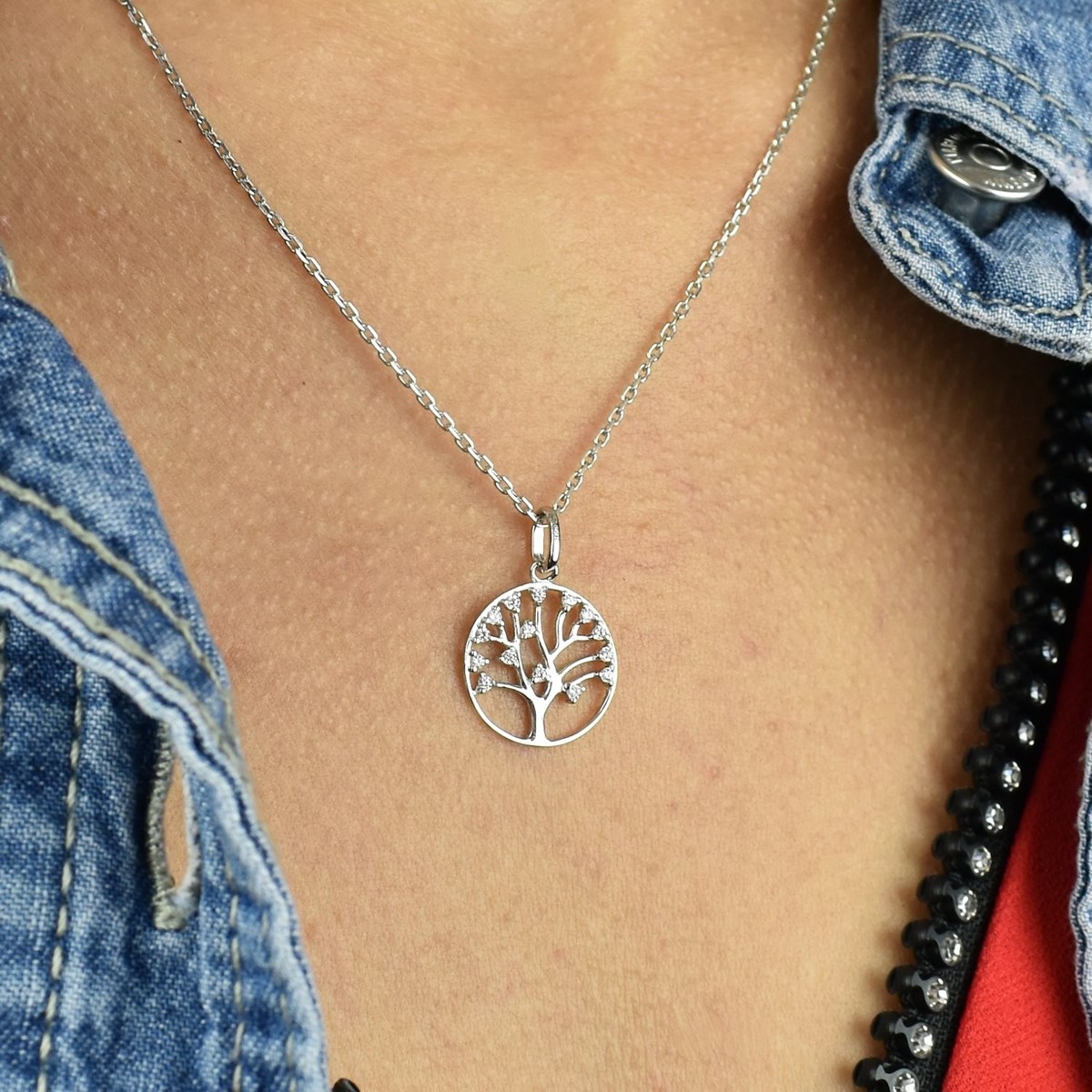 Collier arbre de vie oxydes de zirconium Argent 925 Rhodié