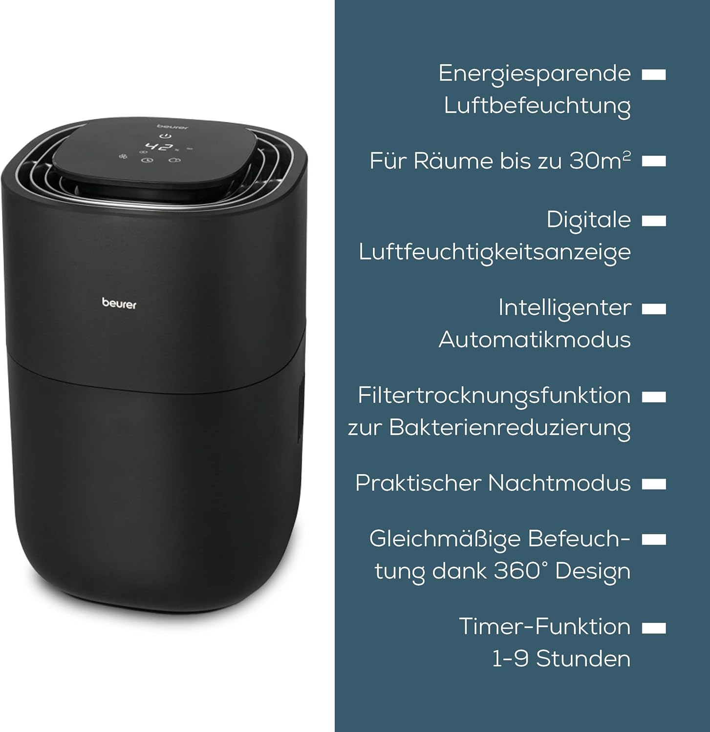 Beurer LB 200 Luftbefeuchter mit energieeffizienter Kaltverdunstungstechnologie, hygienische konstante Befeuchtung der Luft, mit Filtertrocknungsfunktion, 3 Befeuchtungsstufen, für Räume bis ca. 30m²