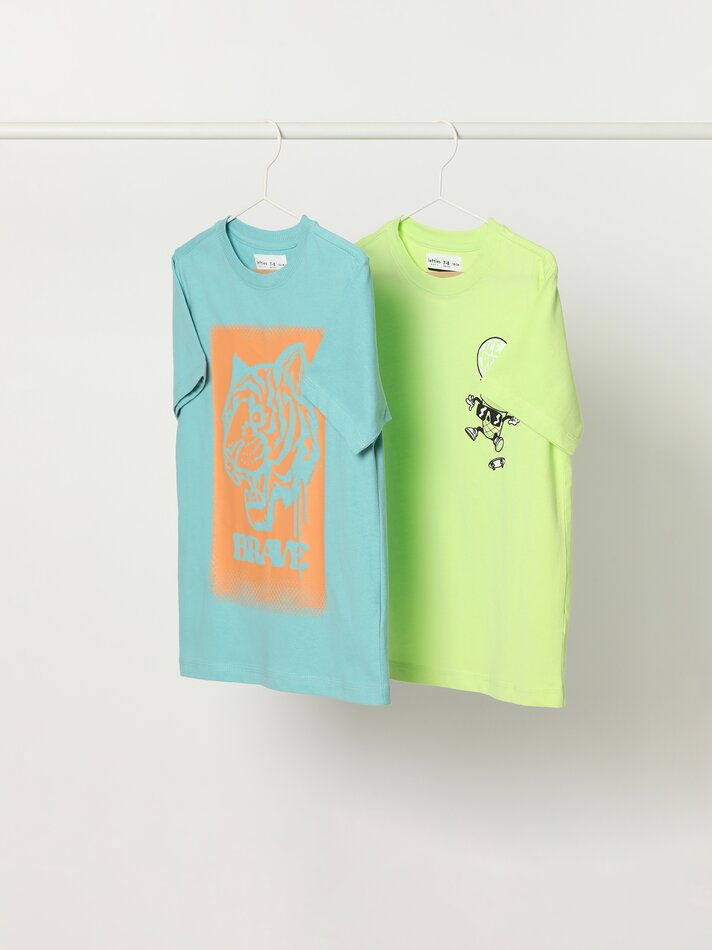 Pacote com 2 camisetas estampadas - Turquesa Escuro