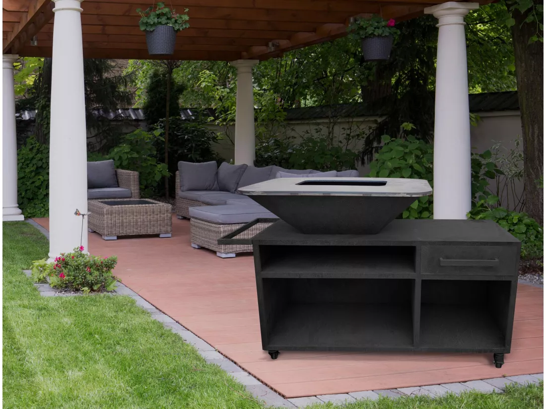 Grand barbecue avec armoire et plaque de cuisson en acier