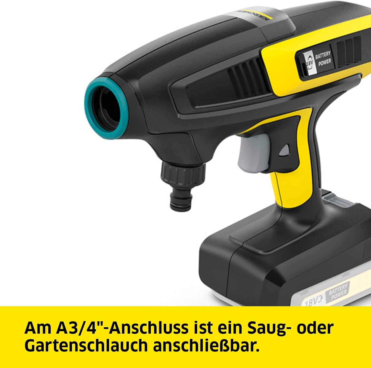 Kärcher 18 V Akku-Druckreiniger KHB 6 Battery, Druck: 24 bar, Flachstrahldüse, Rotordüse, Quick Connect, Gartenschlauchanschluss A3/4
