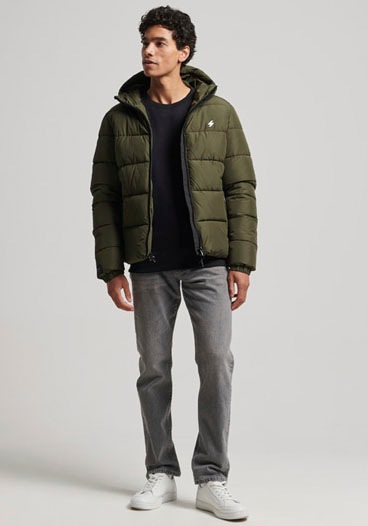 Superdry Steppjacke »HOODED SPORTS PUFFR JACKET« mit Kapuze mit kontrastfarbener Stickerei