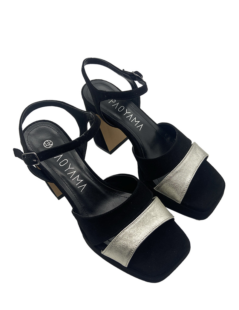 PAOYAMA SANDALES PLATEAU CUIR NERO