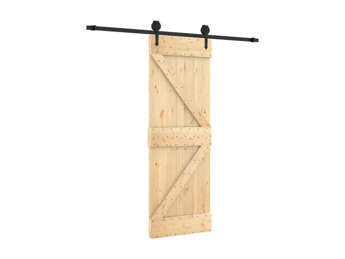Porte coulissante et kit de quincaillerie 70x210 cm pin massif