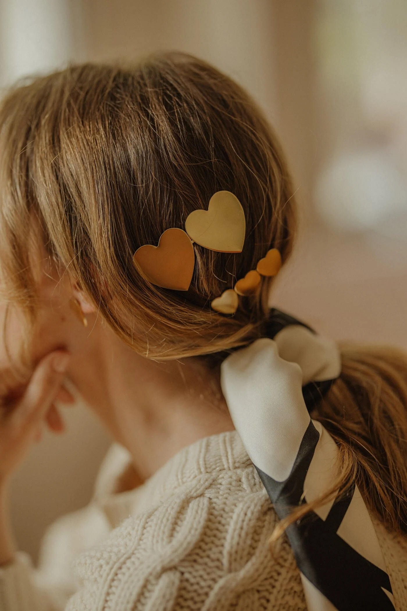 APHRODITE - Maxi barrette coeurs plaqué argent | Doré