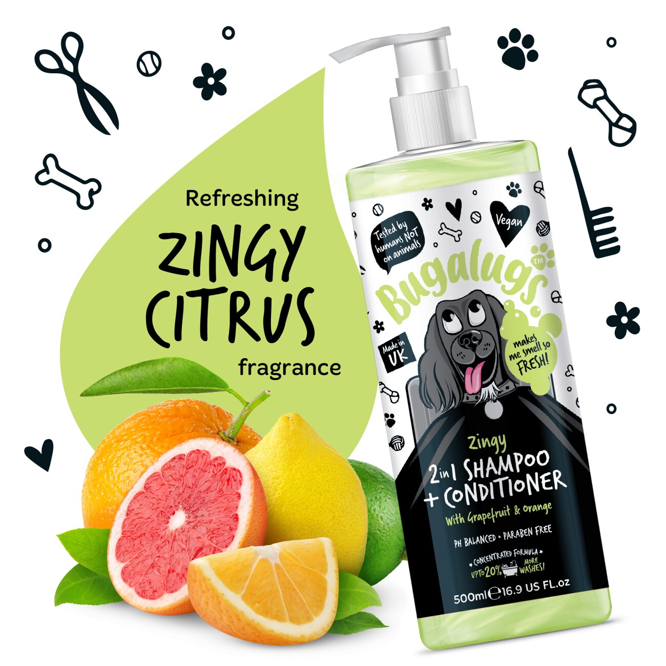 Bugalugs Zingy 2-in-1 – Hundeshampoo & Conditioner mit Grapefruit- und Orangenaroma