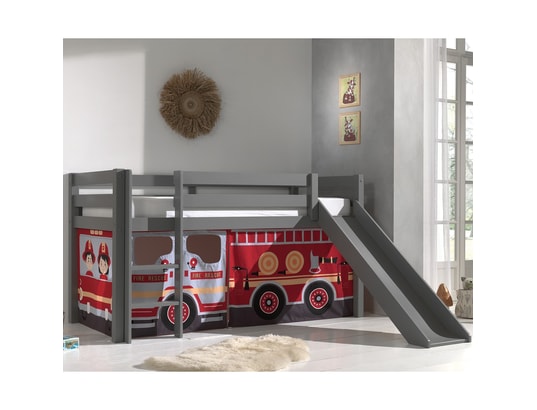 VIPACK - Lit mi-hauteur 90x200 toboggan sommier inclus housse pompier...