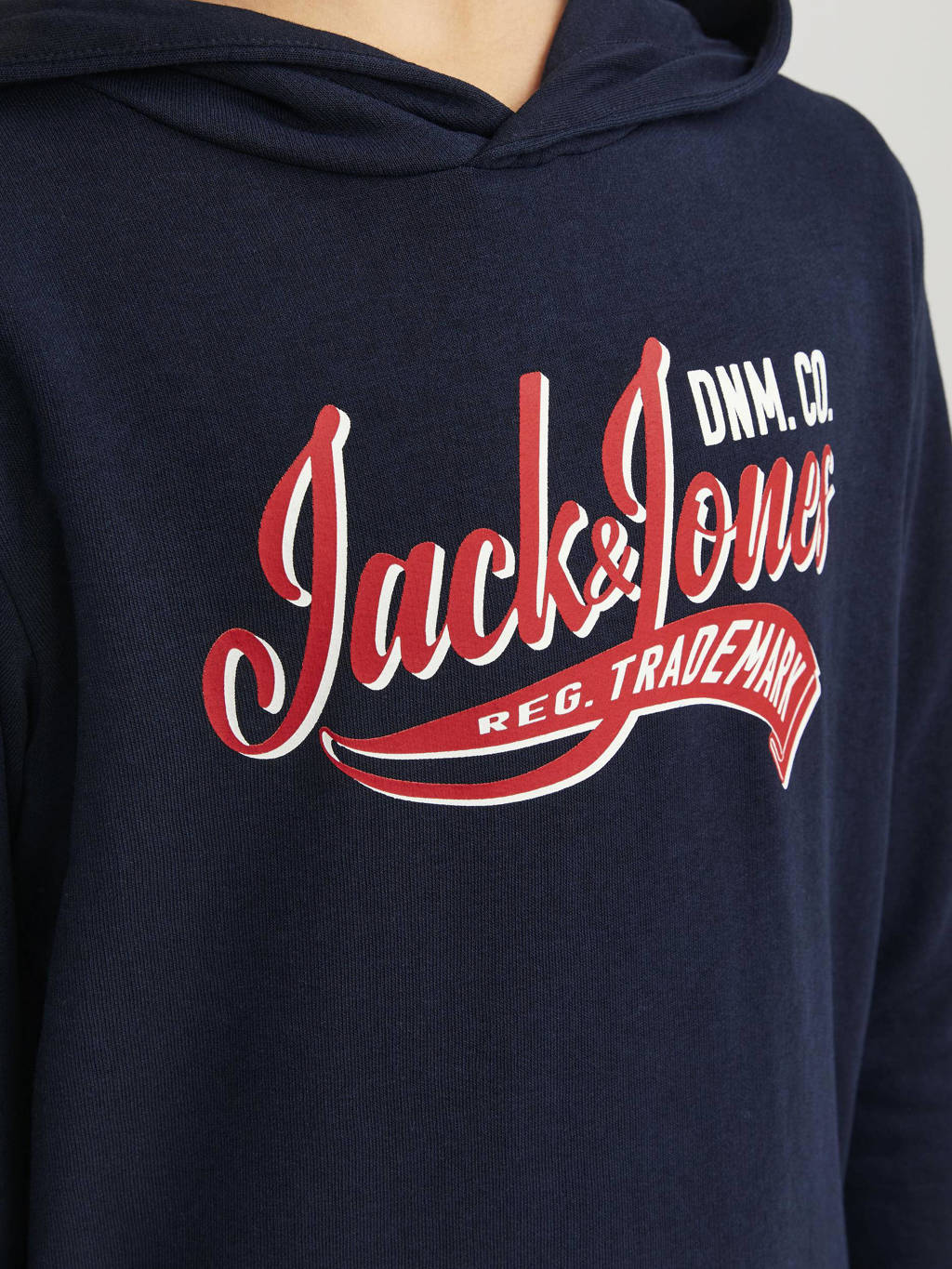 JACK & JONES hoodie JJELOGOmet tekst donkerblauw/rood