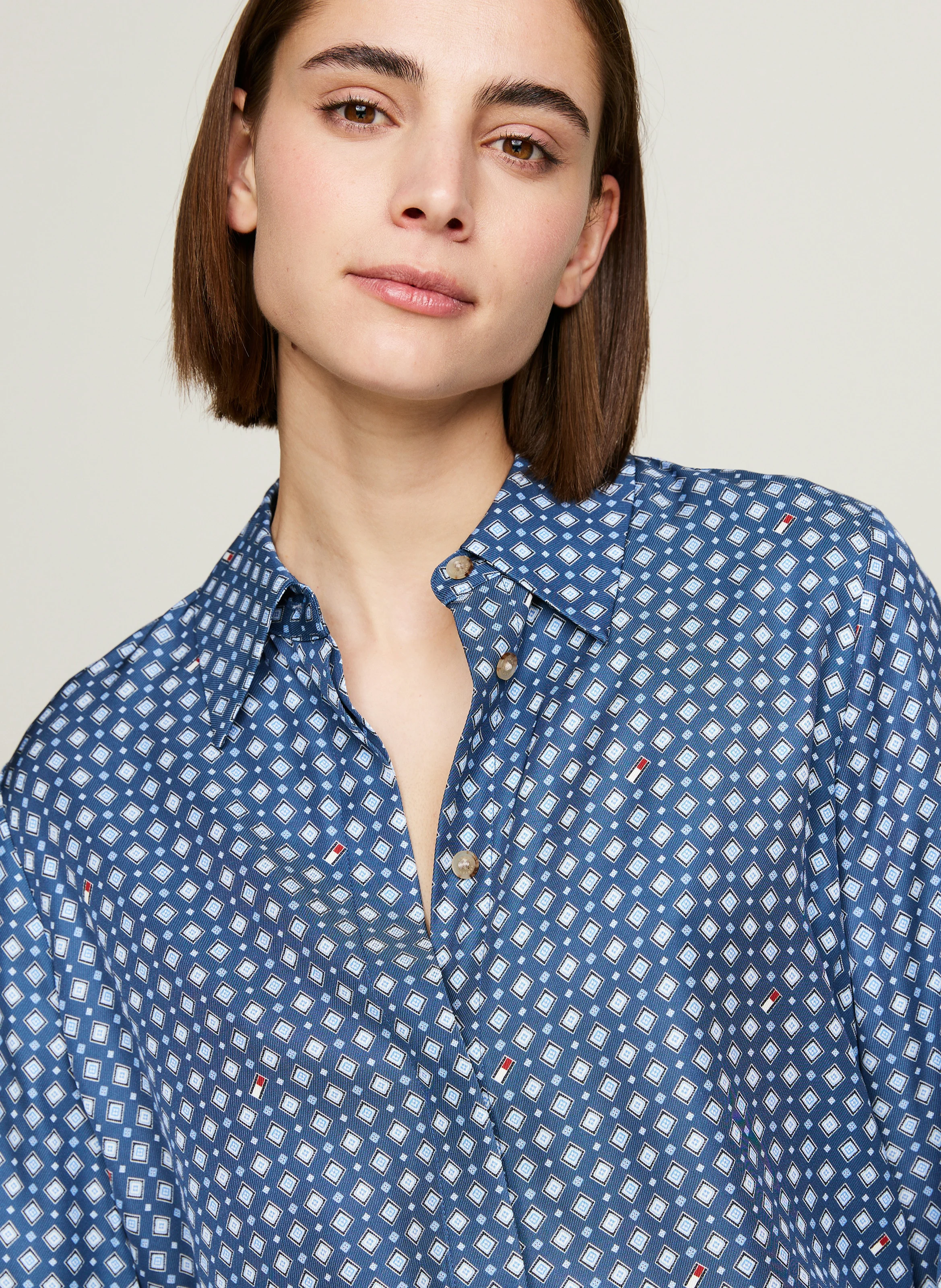 Chemise droite col classique imprimée | Bleu