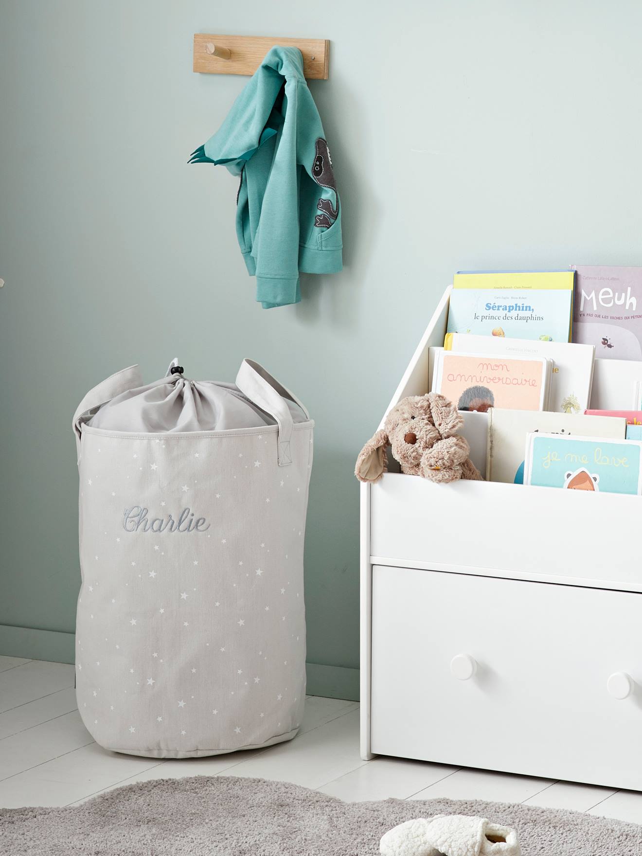 Cesto de roupa suja personalizável cinza claro liso