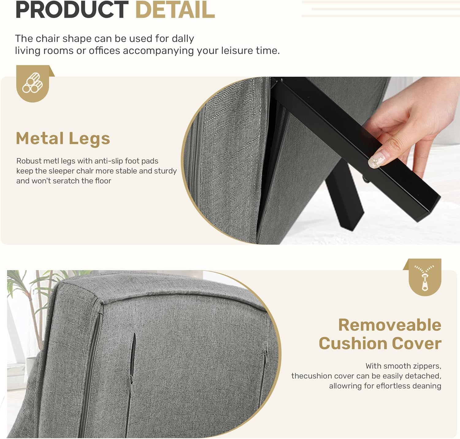 HHawthyhome 4 in 1 Schlafsessel, Schlafsofa mit Bettfunktion, Platzsparendes Gästebett, Relaxsessel mit Verstellbare Rückenlehne, 150 kg Tragkraft, Metallrahmen & Leinen Dunkelgrau