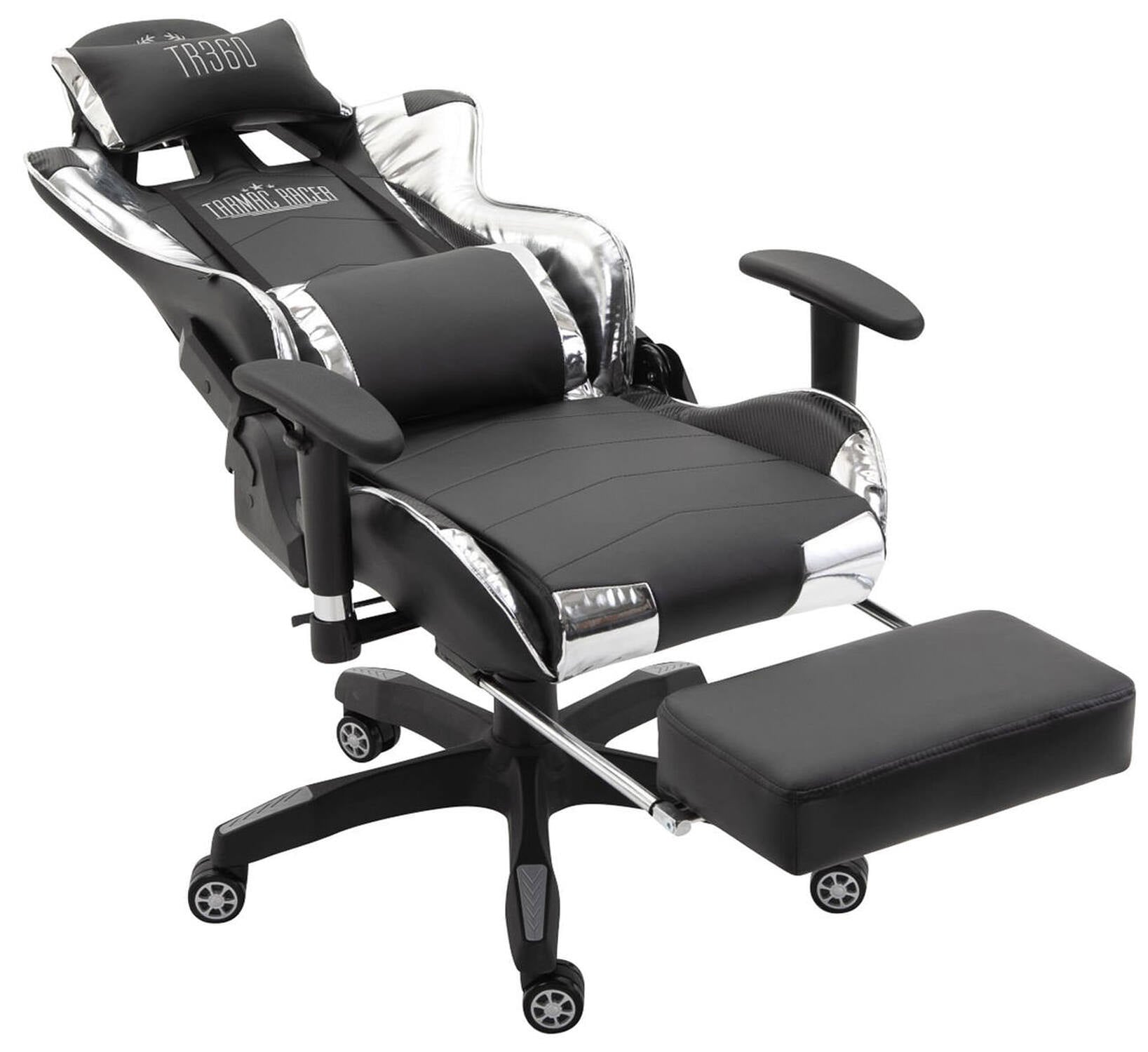TPFLiving Racing Bürostuhl Turbine mit Fußablage glanz Schwarz/Weiß