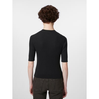 Damen-T-Shirt Rippe, Schwarz