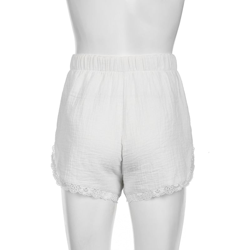 PolkaBella - Lage, effen hotpants met kanten rand