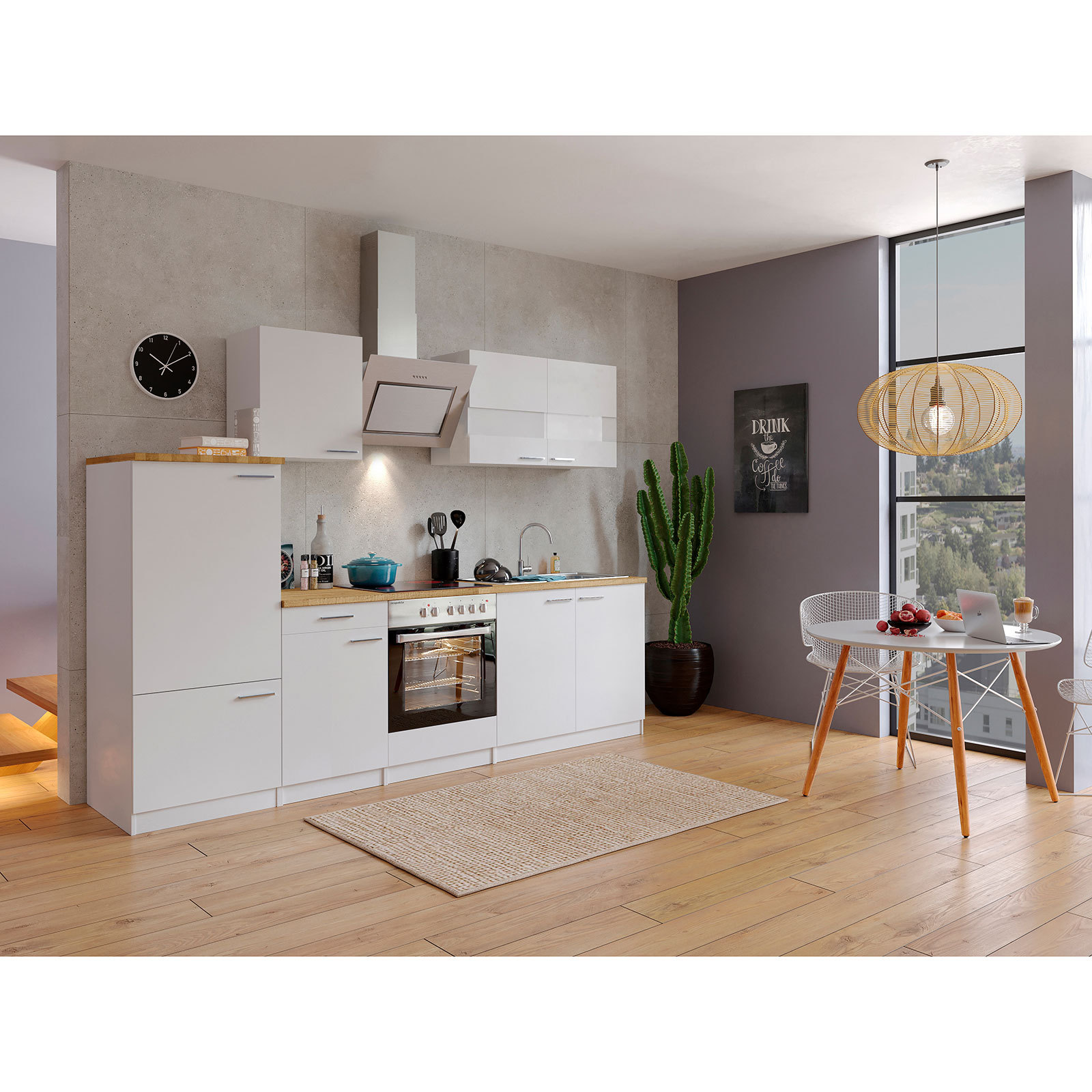 RESPEKTA Küchenblock - weiß - mit E-Geräten - 270 cm