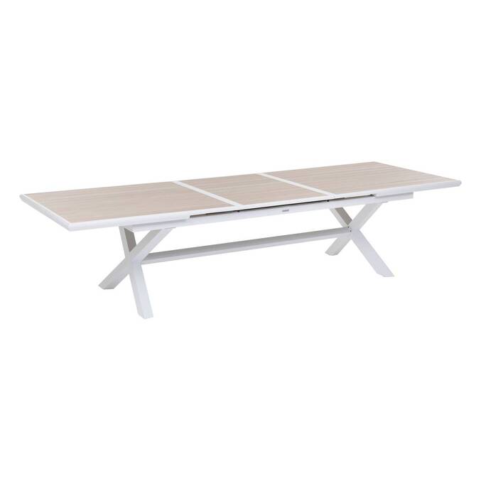 Table de jardin extensible AXIOME Effet bois Lin & Blanc