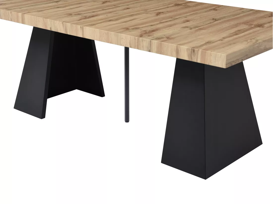 Table à manger extensible 4 à 10 personnes en MDF et métal - Naturel et noir - EMELIA