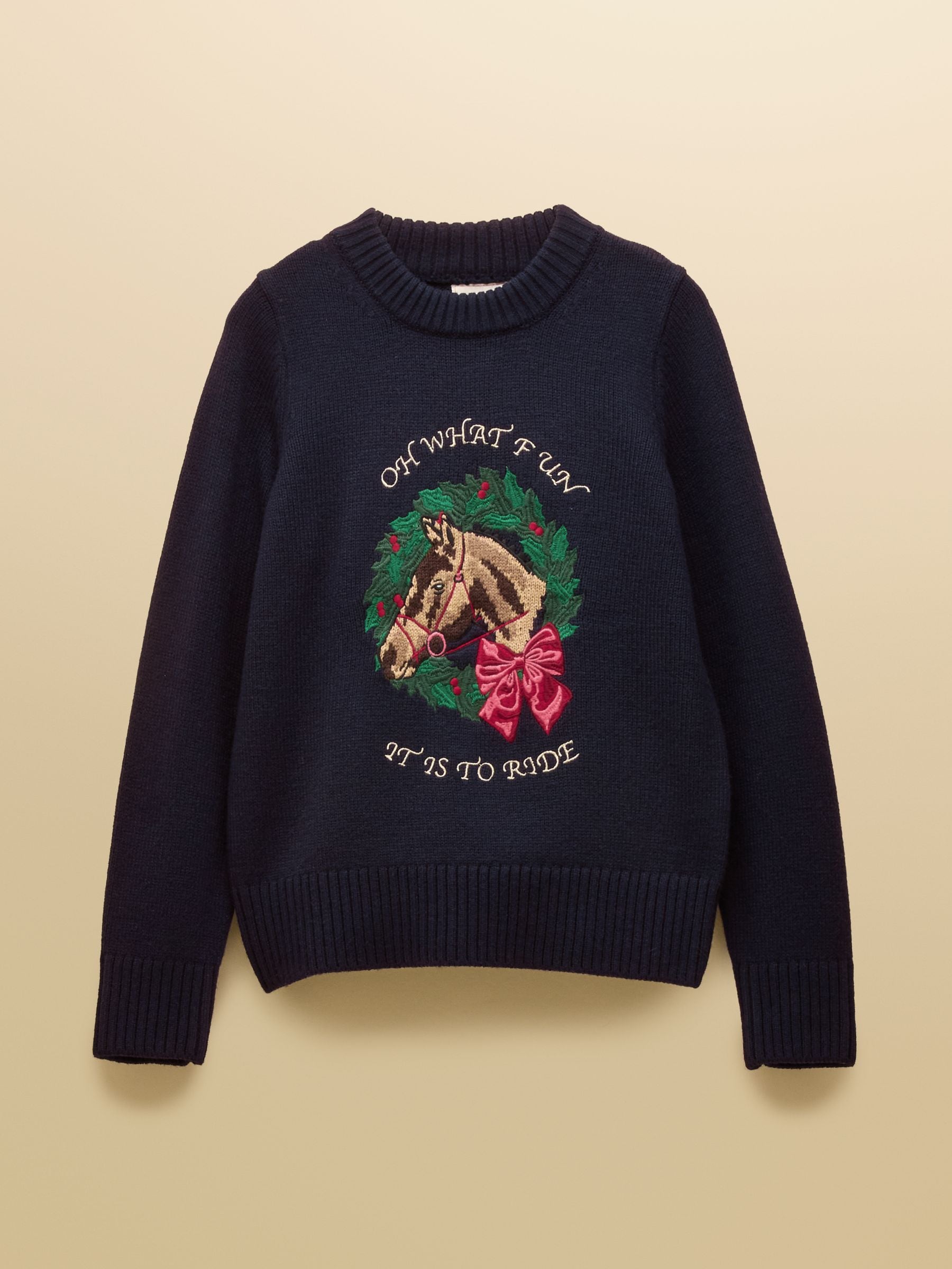 Marineblauw paard - Joules Noelle Embroidered Knitted Christmas Jumper