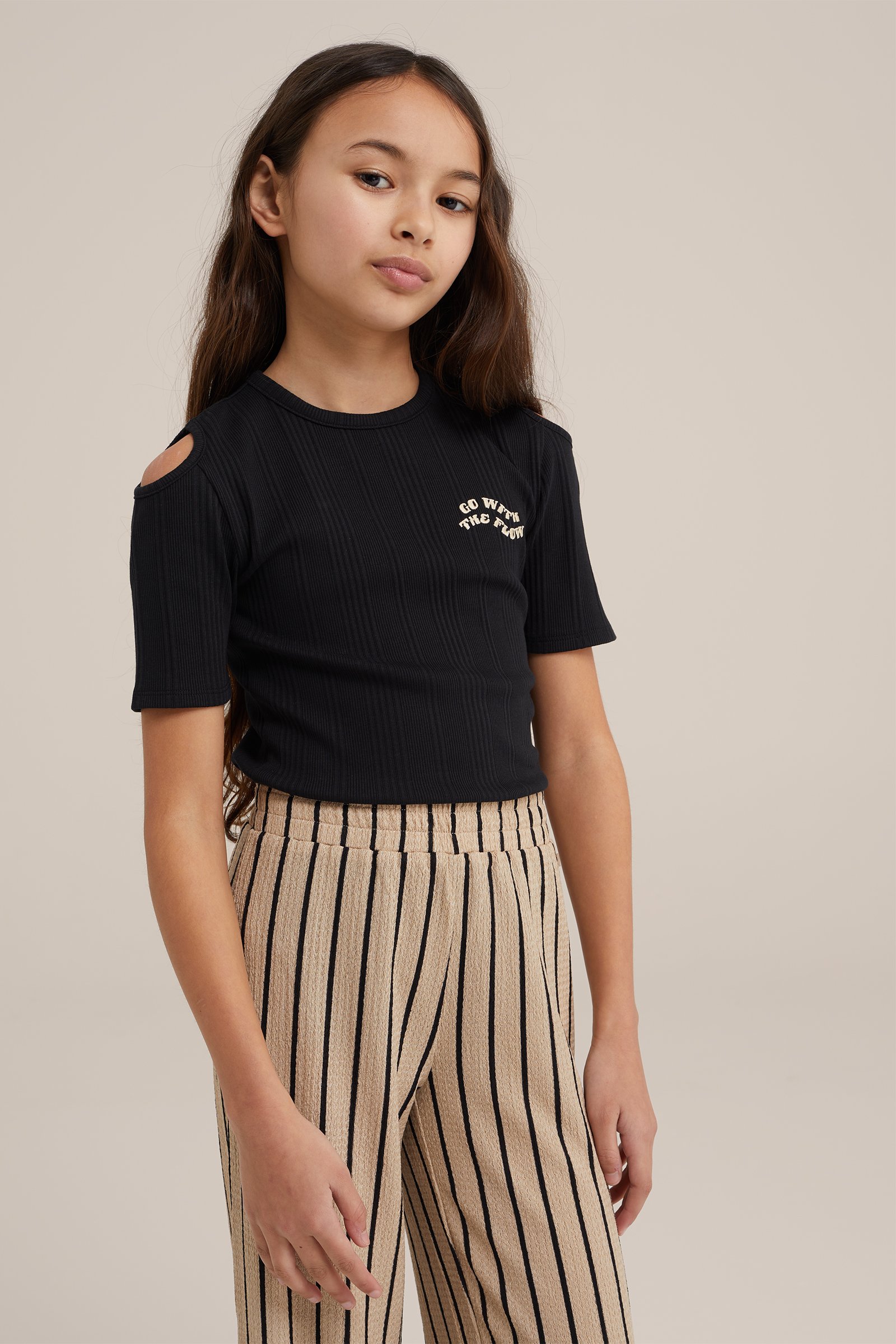 Meisjes T-shirt van ribstof WE Fashion Zwart
