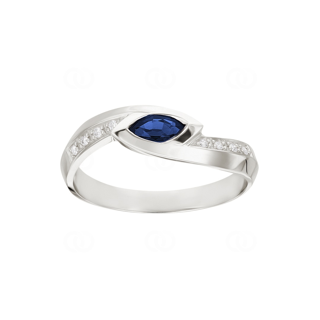 Damenring 750/18 K Weissgold mit Safir & Diamanten 0.05 ct H/si Ø 54