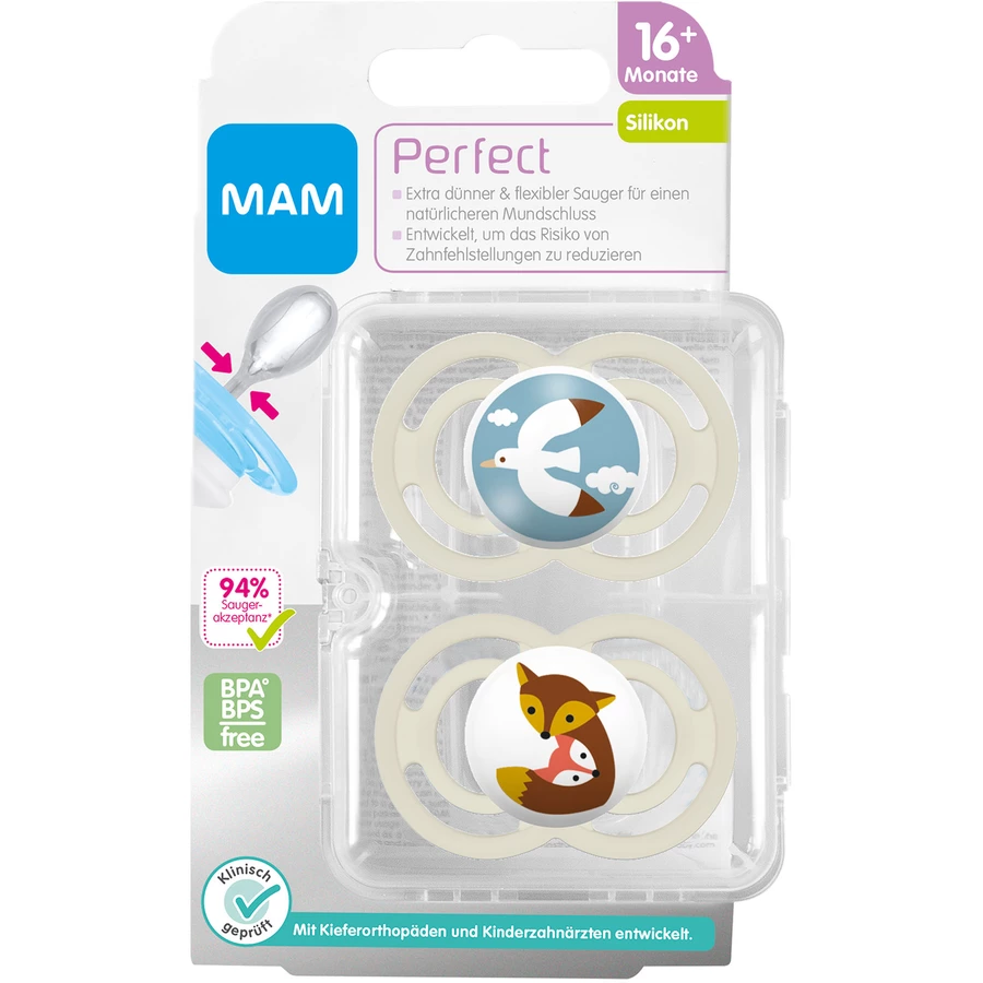 MAM Schnuller Perfect aus Silikon 16+ Monate, MöveFuchs