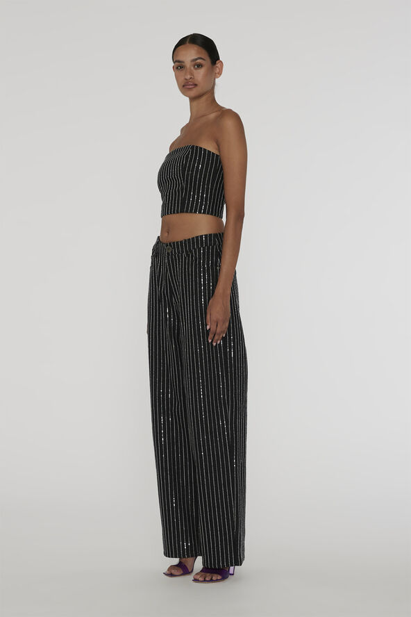 ROTATE Birger Christensen Sequin Twill Crop Top Black