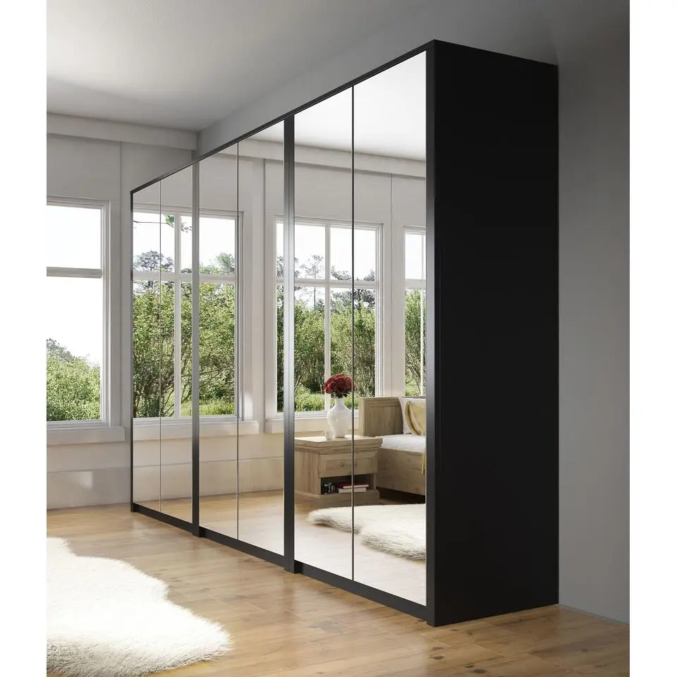 Meubella - Kledingkast Malibu - Mat zwart - 339 cm - Met spiegel