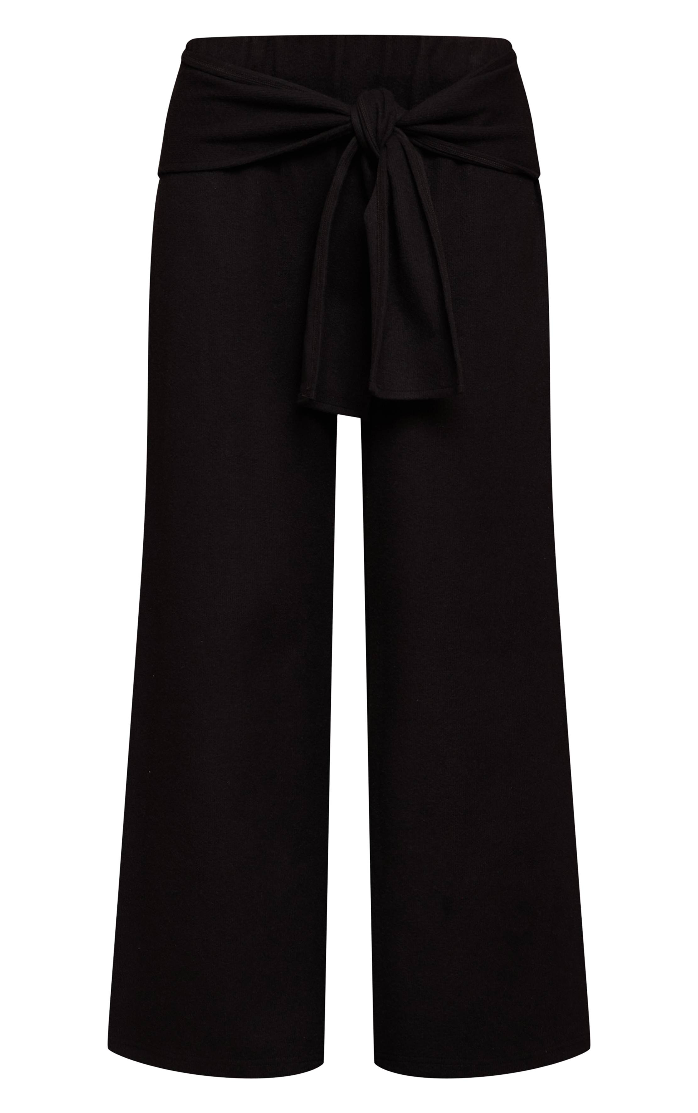 Noir Pantalon Large Côtelé Épais Avec Détail De Taille Nouée